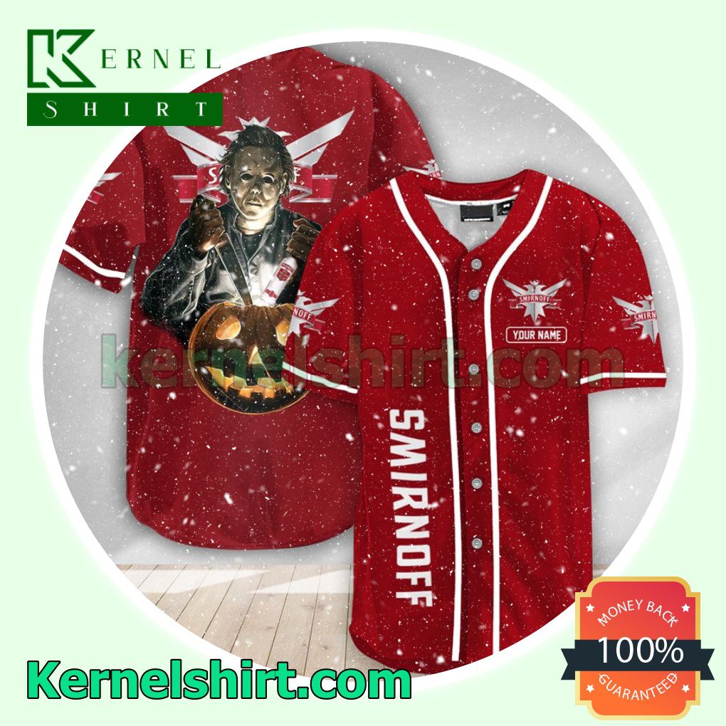 Personalized Michael Myers Pumpkin Smirnoff Vodka Custom Baseball Jersey