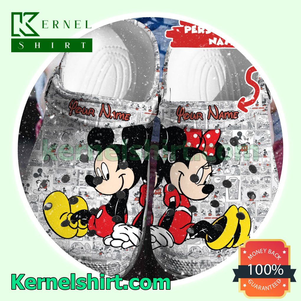 Personalized Mickey And Minnie Back To Back Comic Clogs Shoes Slippers Sandals