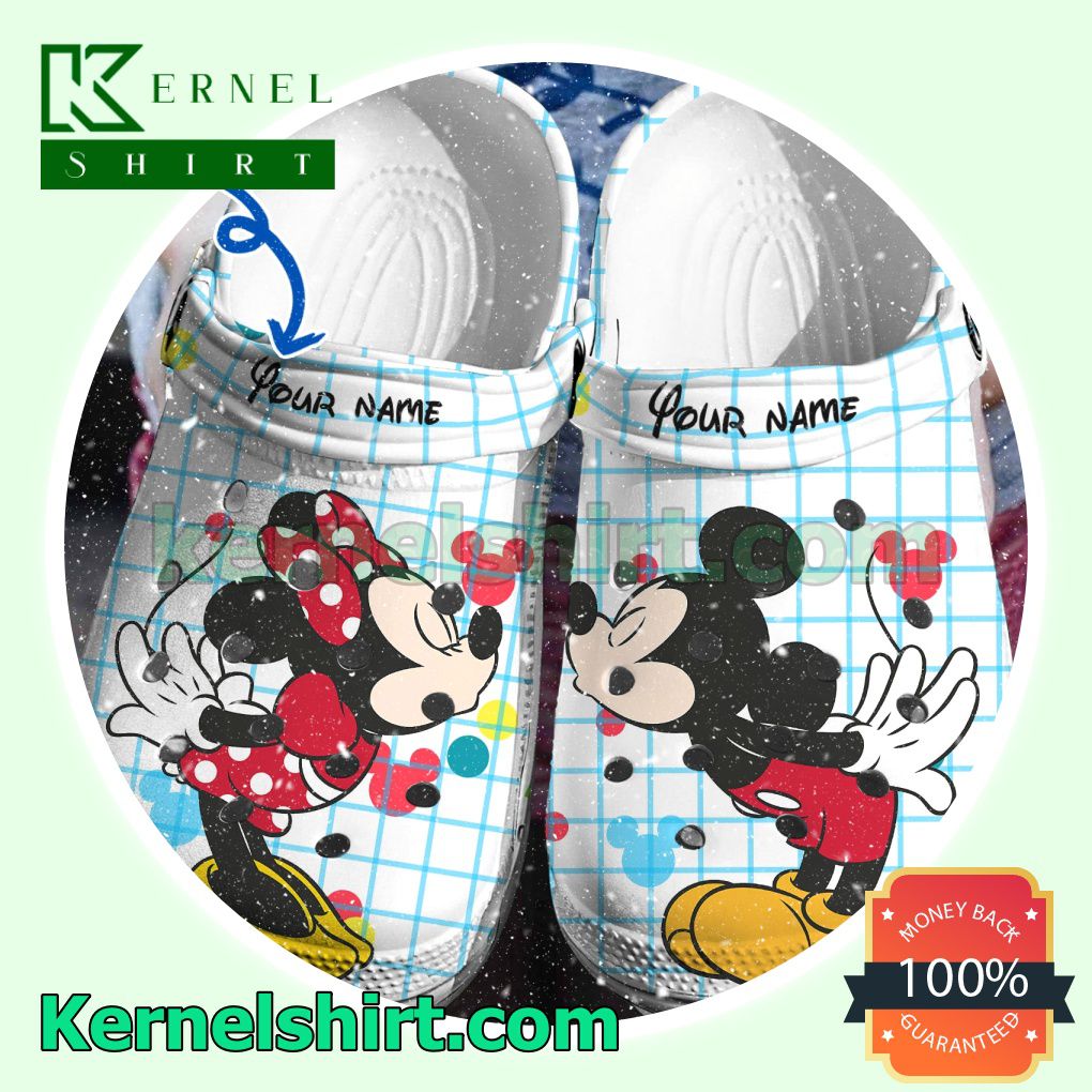 Personalized Mickey And Minnie Blue Checkered Clogs Shoes Slippers Sandals