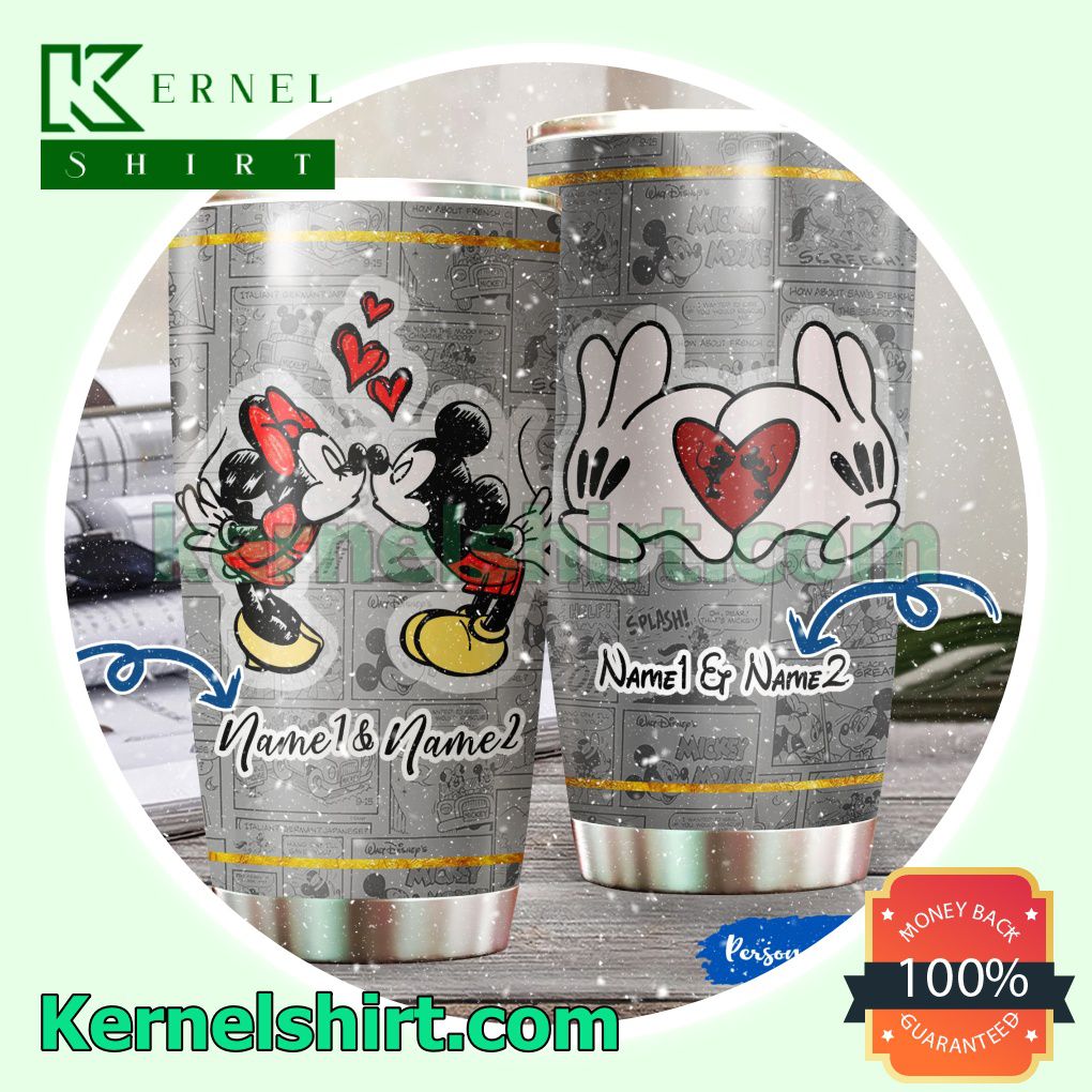 Personalized Mickey And Minnie Couple Kiss Tumbler Cup