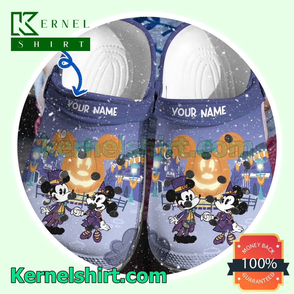 Personalized Mickey And Minnie Halloween Pumpkin Clogs Shoes Slippers Sandals