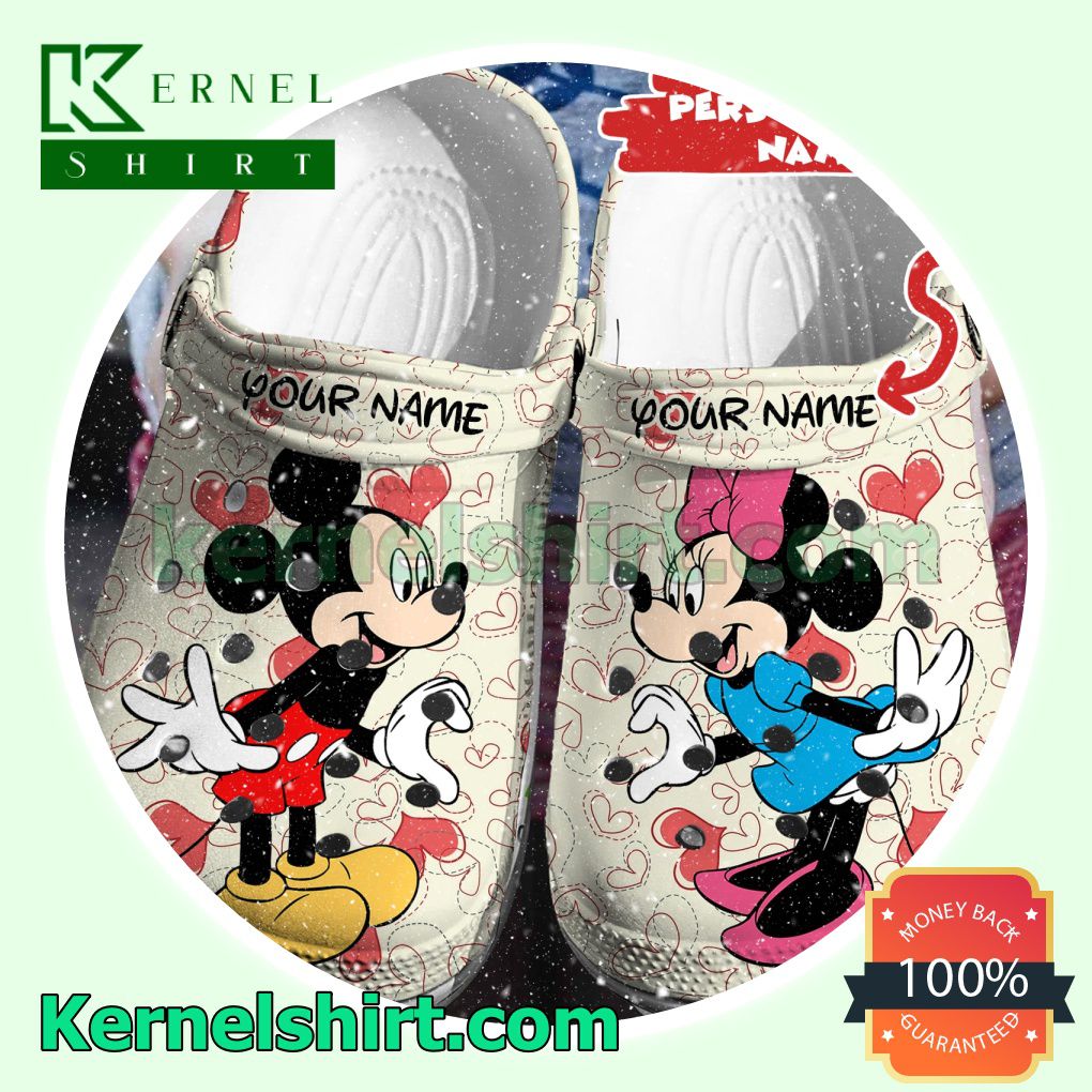 Personalized Mickey And Minnie Heart Clogs Shoes Slippers Sandals