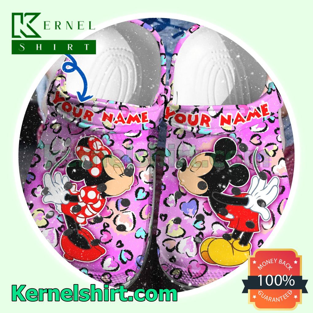 Personalized Mickey And Minnie Heart Purple Clogs Shoes Slippers Sandals