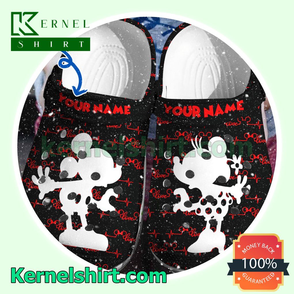 Personalized Mickey And Minnie Heartbeat Love Clogs Shoes Slippers Sandals