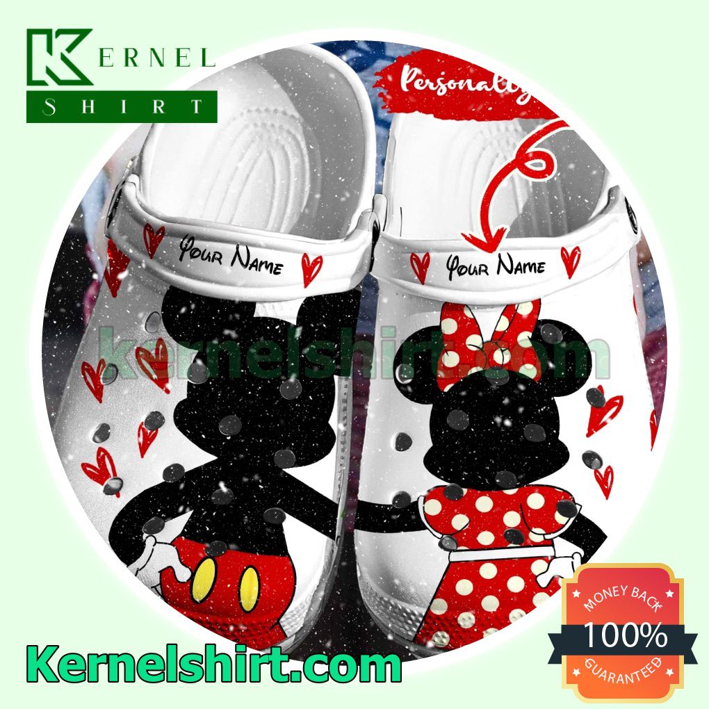 Personalized Mickey And Minnie Holding Hands Clogs Shoes Slippers Sandals