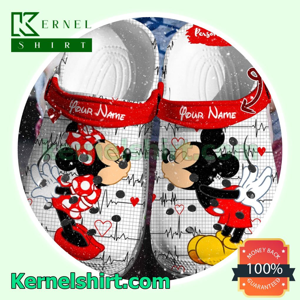 Personalized Mickey And Minnie Kiss Heartbeat Clogs Shoes Slippers Sandals