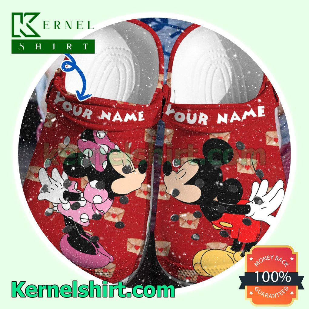 Personalized Mickey And Minnie Kiss Letters Clogs Shoes Slippers Sandals