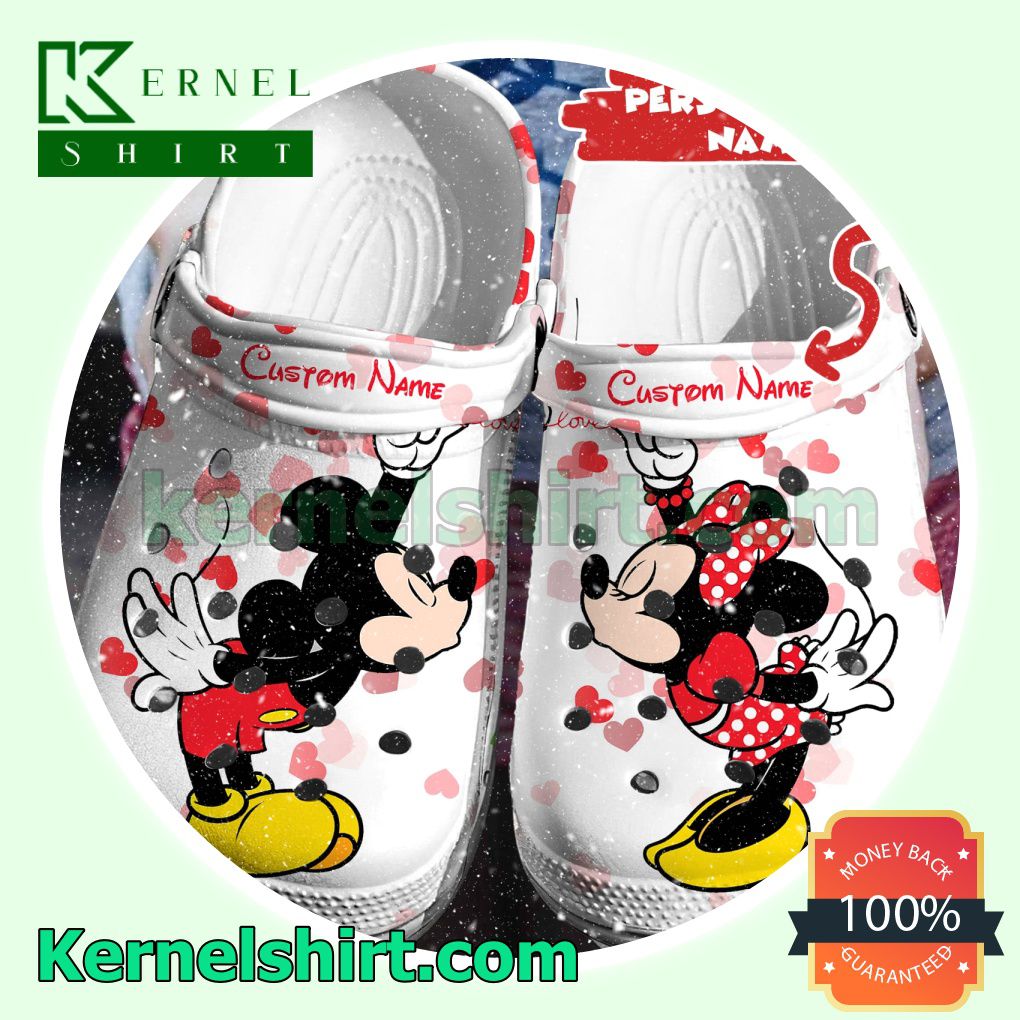 Personalized Mickey And Minnie Kiss Many Hearts Clogs Shoes Slippers Sandals