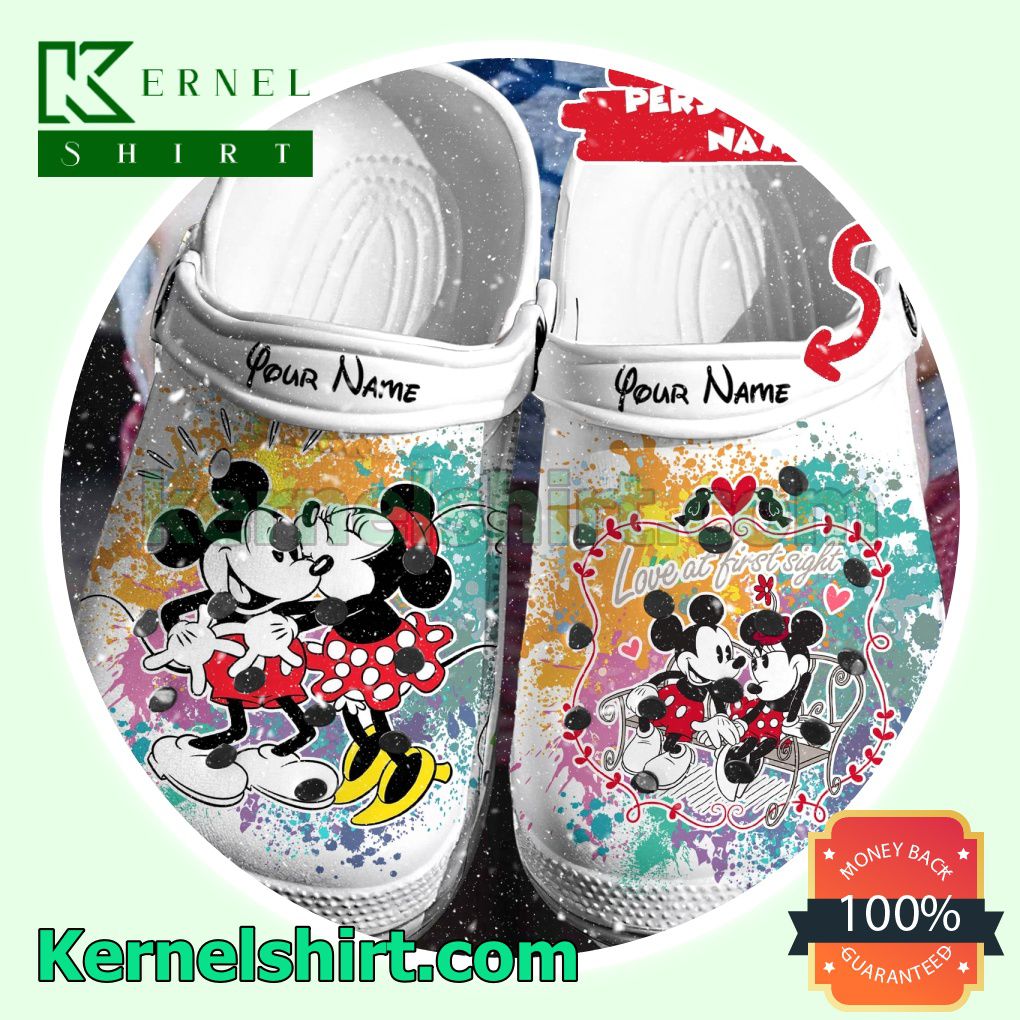 Personalized Mickey And Minnie Love At First Sight Multicolor Splash Clogs Shoes Slippers Sandals