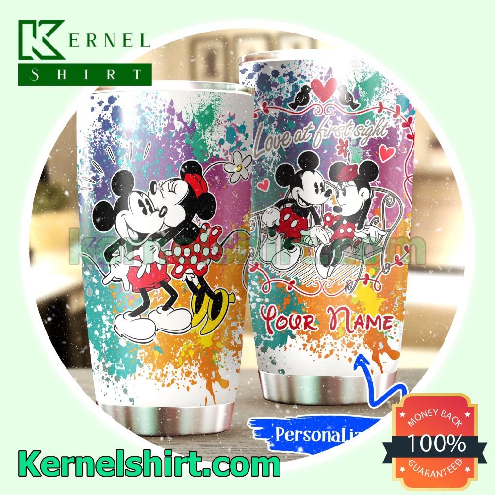 Personalized Mickey And Minnie Love At First Sight Tumbler Cup