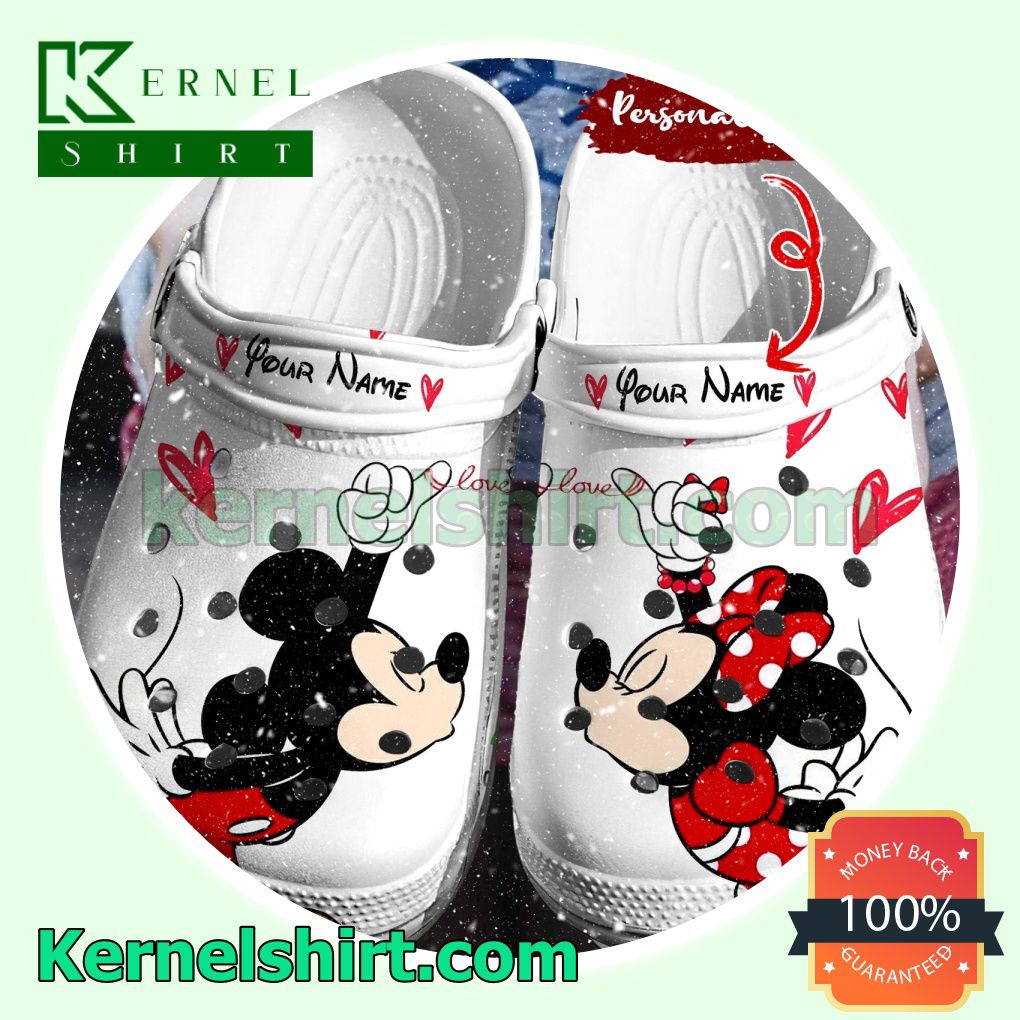 Personalized Mickey And Minnie Love Kiss Clogs Shoes Slippers Sandals