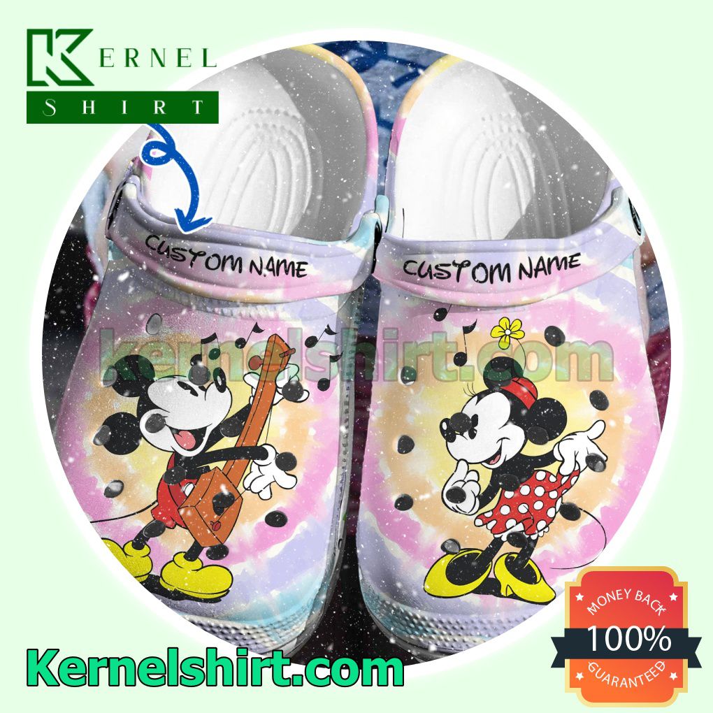 Personalized Mickey And Minnie Music Tie Dye Clogs Shoes Slippers Sandals