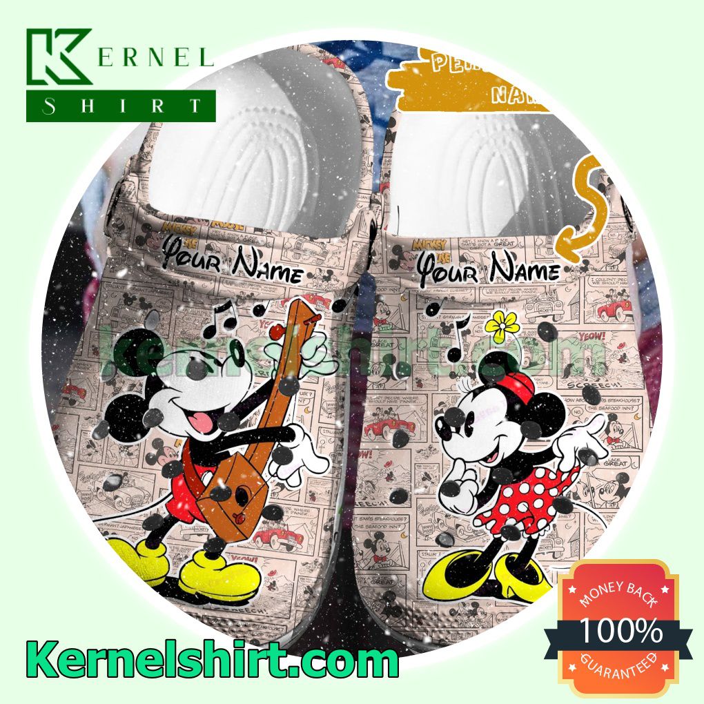 Personalized Mickey And Minnie Playing Guitar Clogs Shoes Slippers Sandals