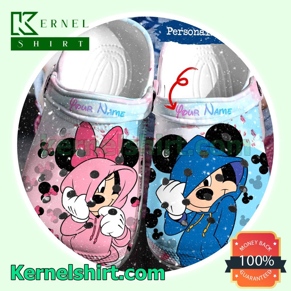 Personalized Mickey And Minnie Wearing Hoodie Clogs Shoes Slippers Sandals