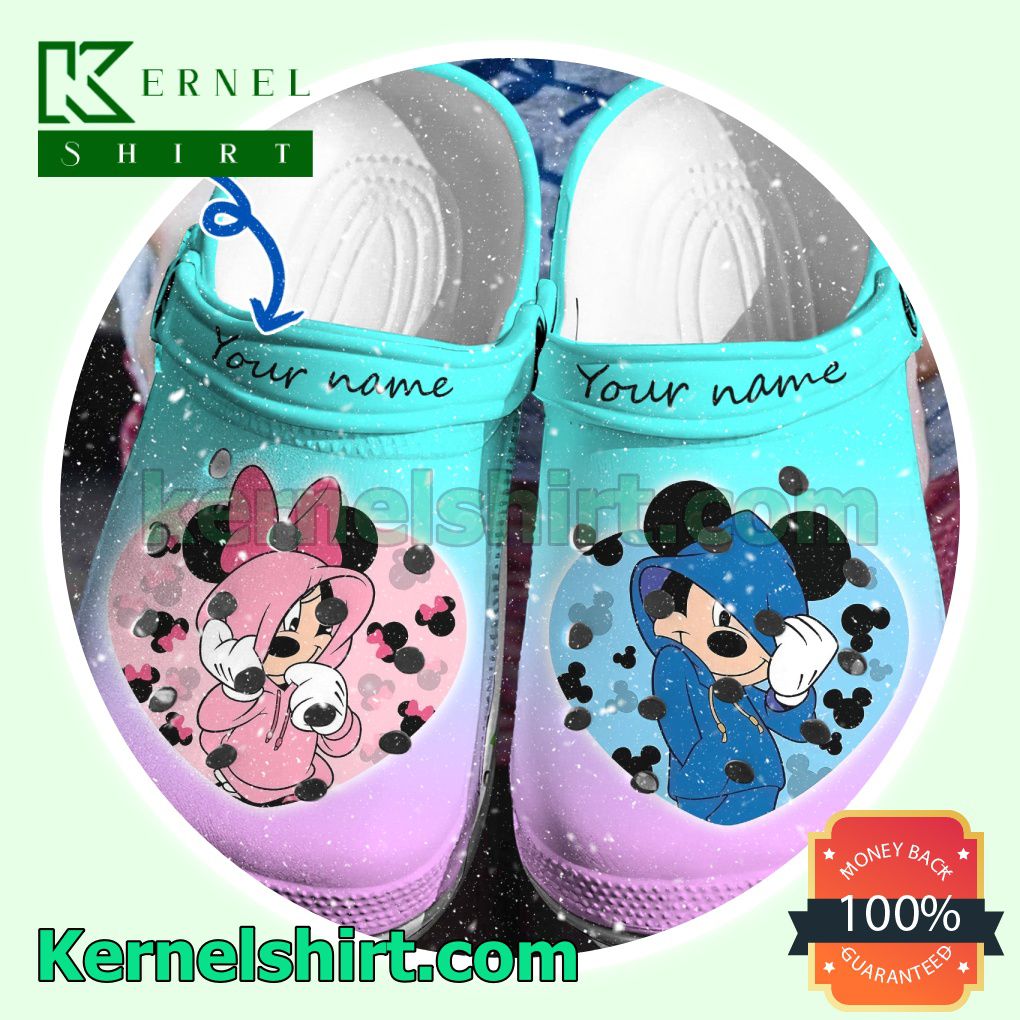 Personalized Mickey And Minnie Wearing Hoodie Gradient Clogs Shoes Slippers Sandals