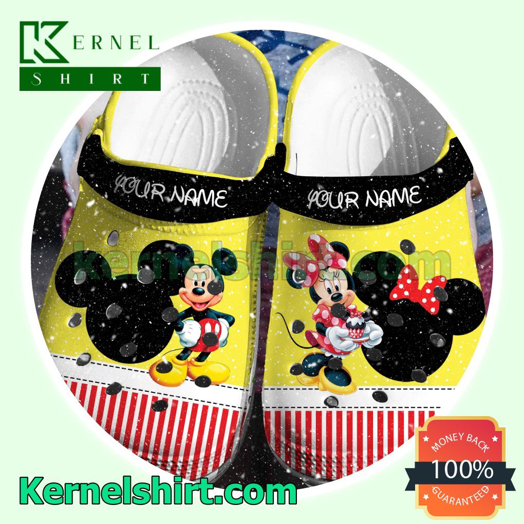 Personalized Mickey And Minnie Yellow Clogs Shoes Slippers Sandals