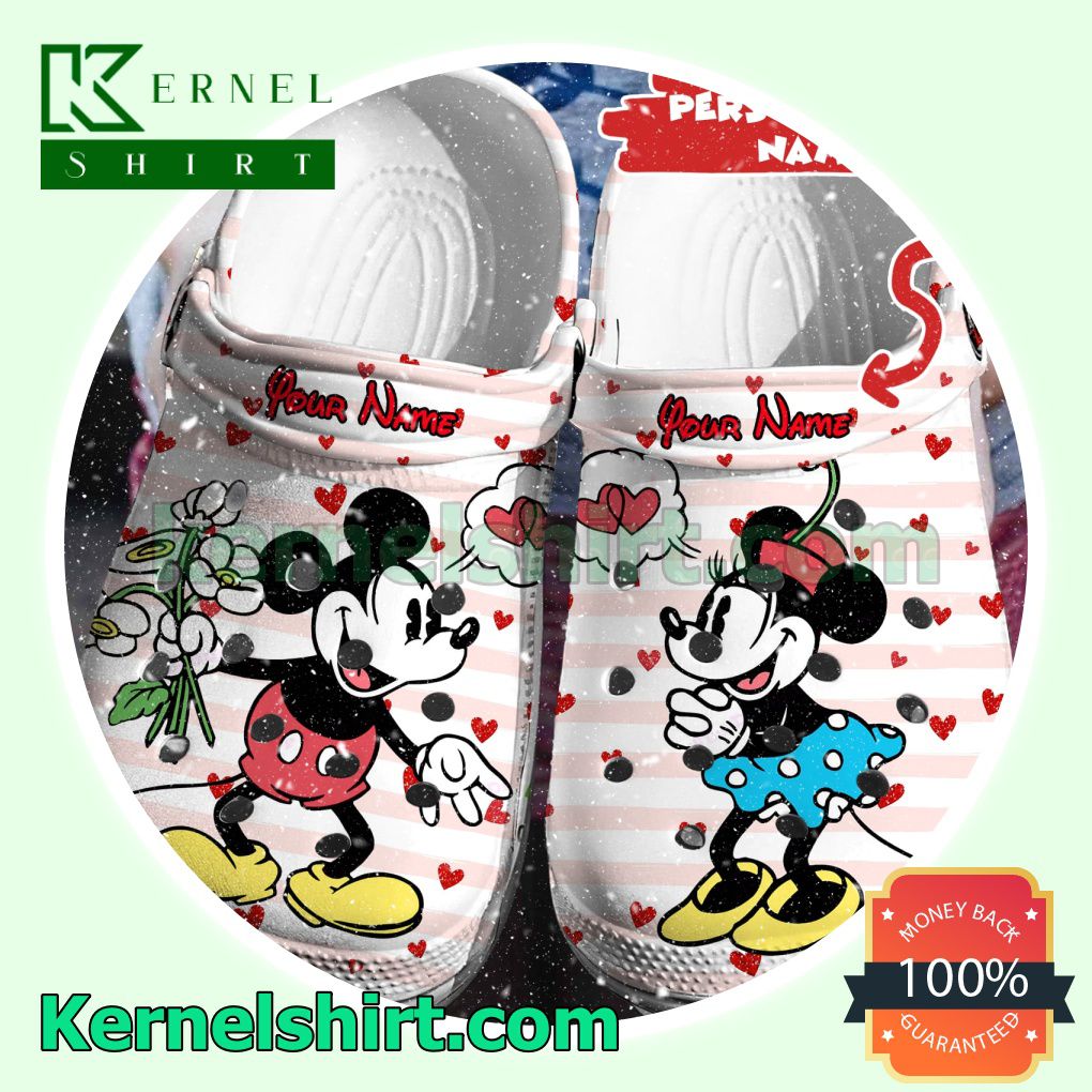 Personalized Mickey Give Minnie A Bunch Of Flowers Clogs Shoes Slippers Sandals