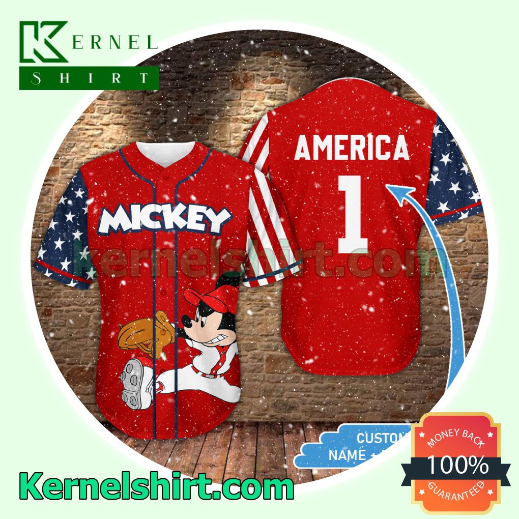 Personalized Mickey Mouse American Flag Button Down Shirts