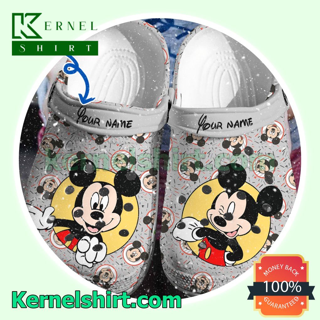 Personalized Mickey Mouse Disney Grey Clogs Shoes Slippers Sandals