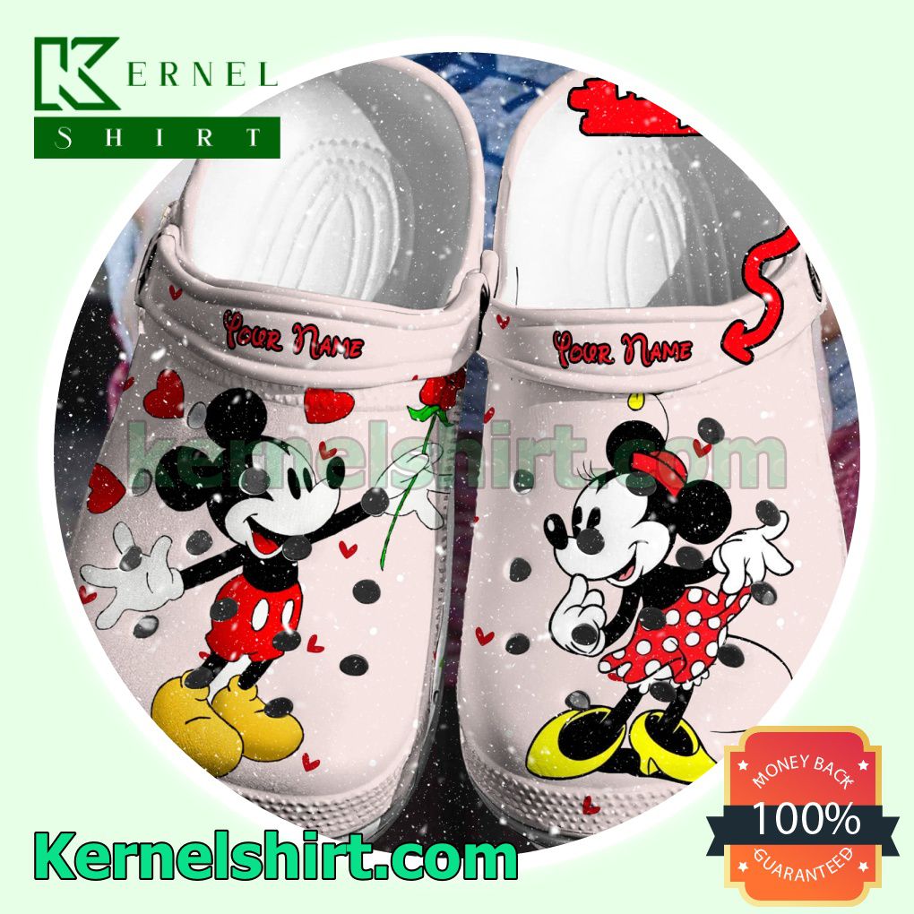 Personalized Mickey Mouse Give Roses Minnie Mouse Clogs Shoes Slippers Sandals