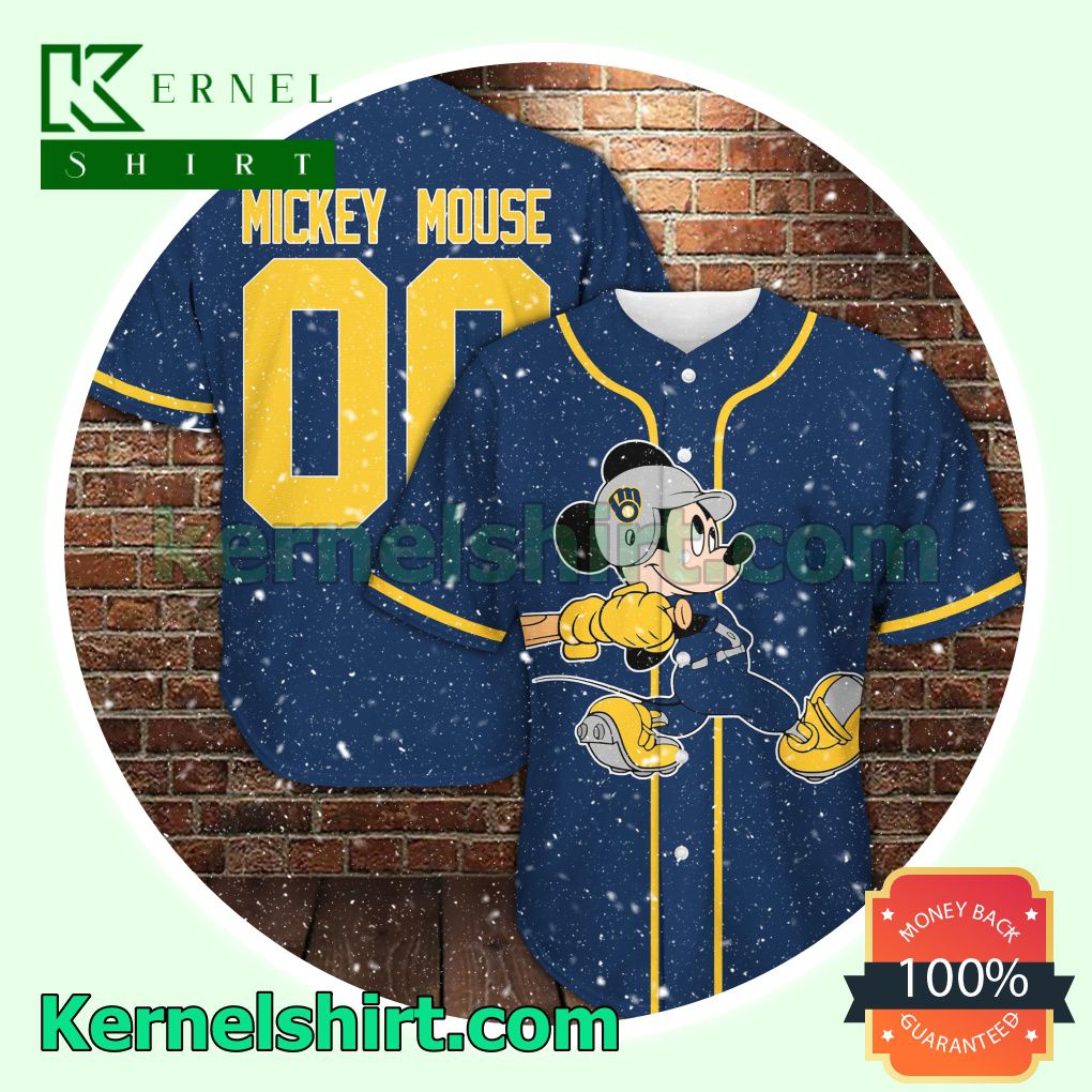 Personalized Mickey Mouse Navy Button Down Shirts