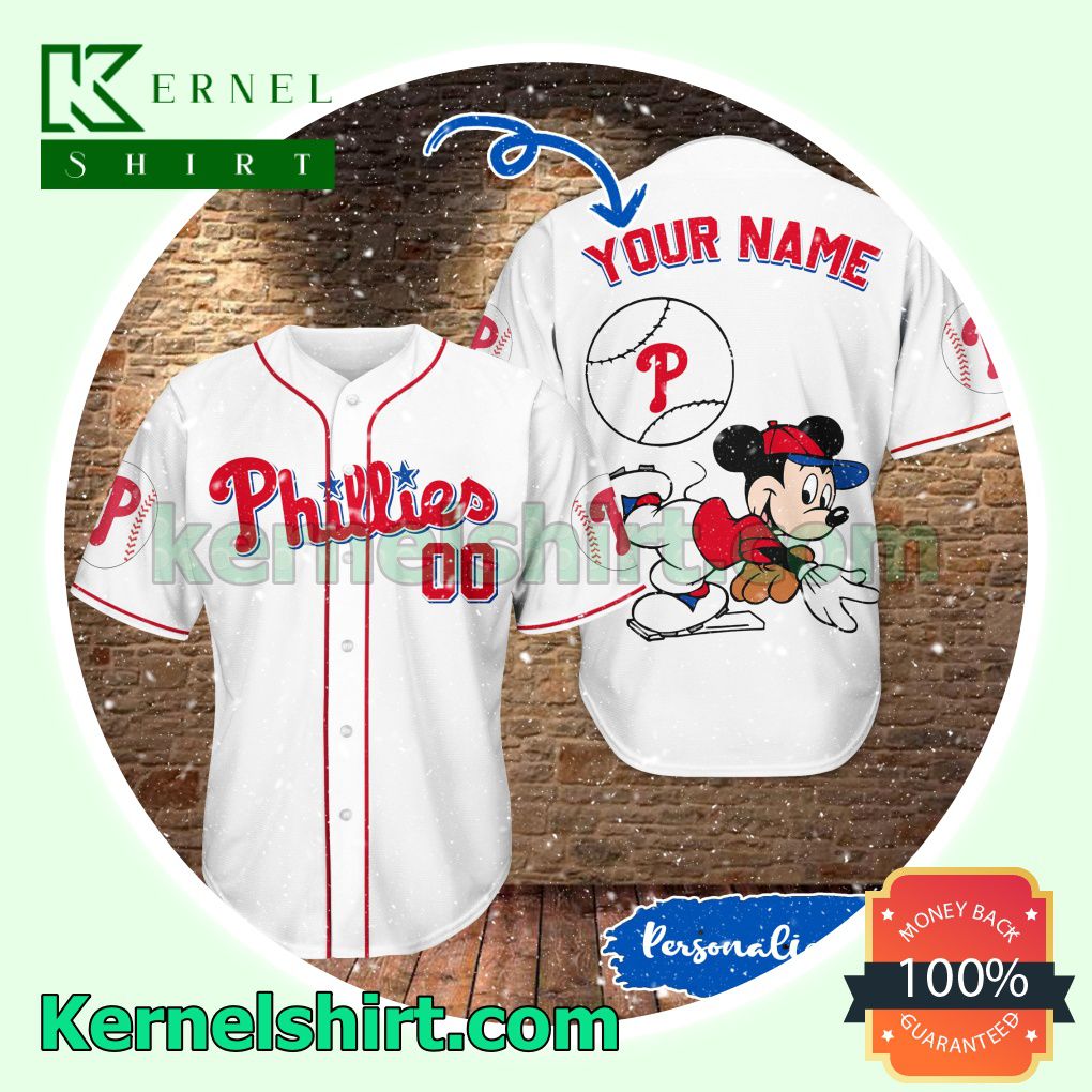 Personalized Mickey Mouse Philadelphia Phillies Button Down Shirts
