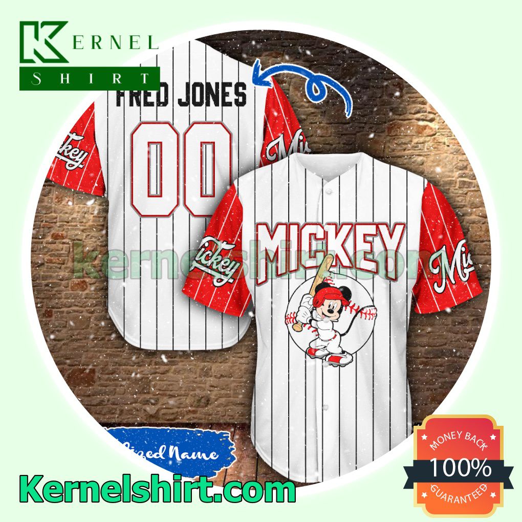 Personalized Mickey Mouse Player Stripes Button Down Shirts