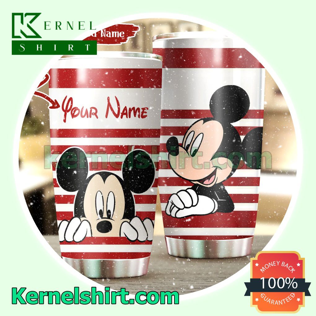 Personalized Mickey Mouse Red Stripes Tumbler Cup