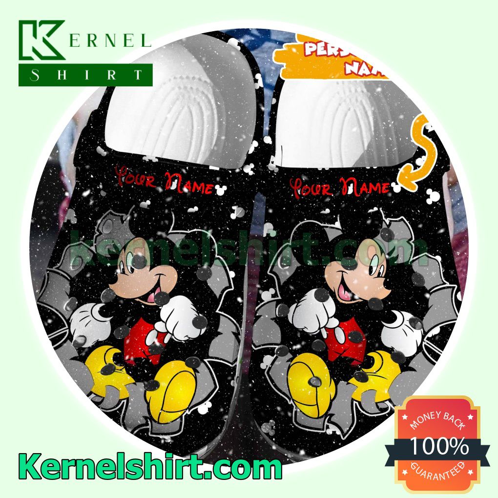 Personalized Mickey Mouse Torn Paper Black Clogs Shoes Slippers Sandals