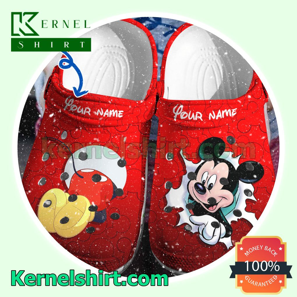 Personalized Mickey Mouse Torn Paper Red Clogs Shoes Slippers Sandals