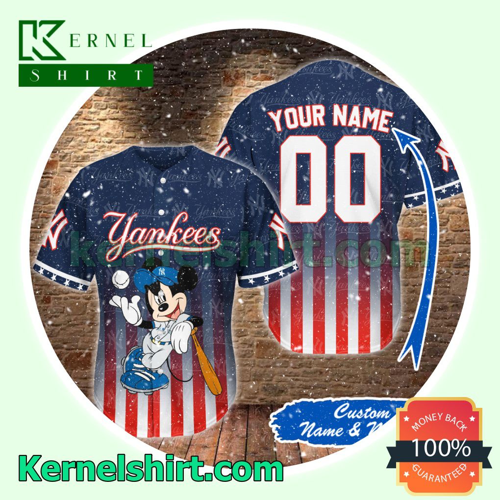 Personalized Mickey Mouse Yankees American Flag Button Down Shirts