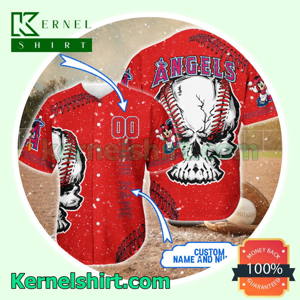 Personalized Mickey Skull Los Angeles Angels Button Down Shirts