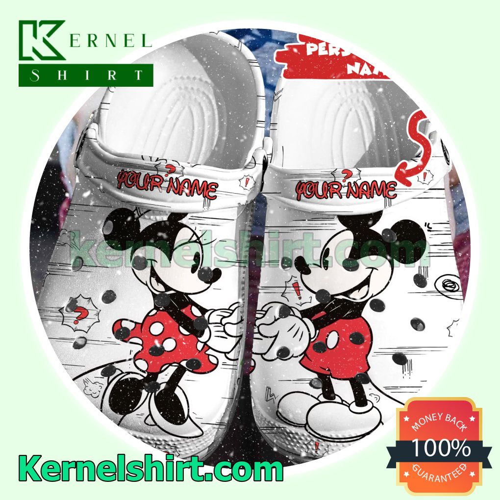 Personalized Minnie And Mickey White Clogs Shoes Slippers Sandals