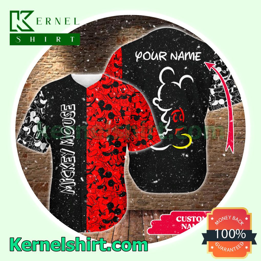 Personalized Name Mickey Mouse Black And Red Button Down Shirts