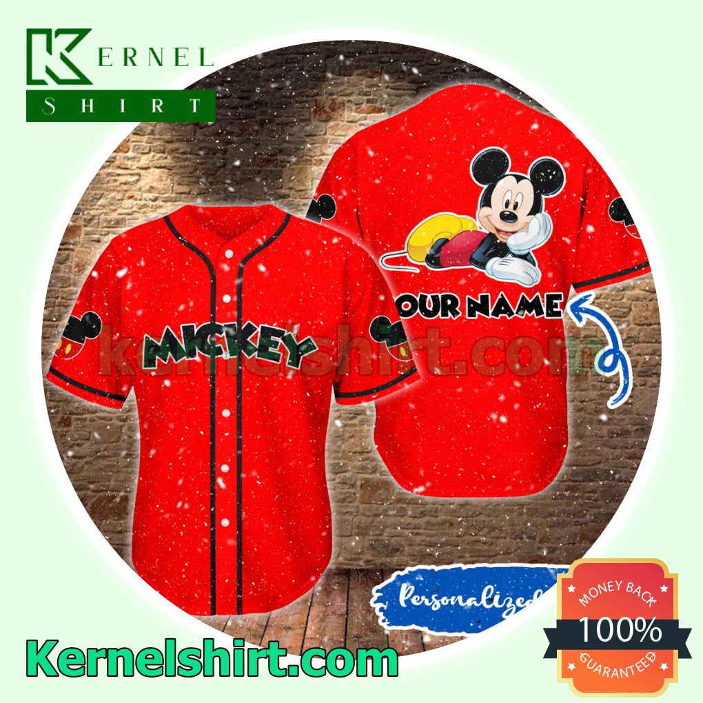 Personalized Name Mickey Mouse Red Button Down Shirts