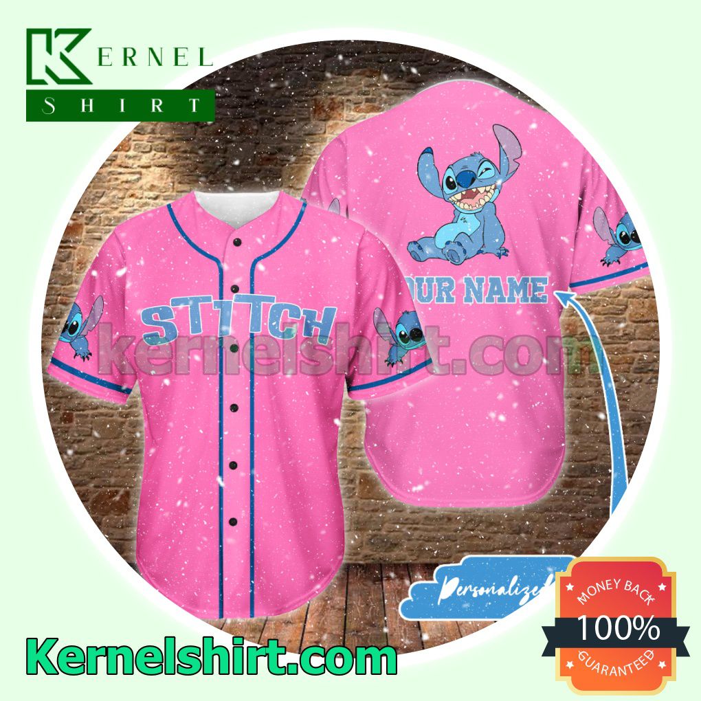Personalized Name Stitch Pink Button Down Shirts