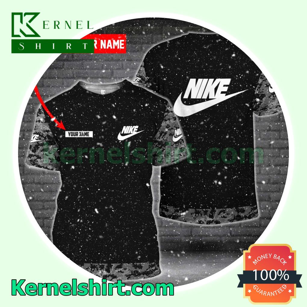 Personalized Nike Black With Grey Camouflage Logo 3D T-Shirt