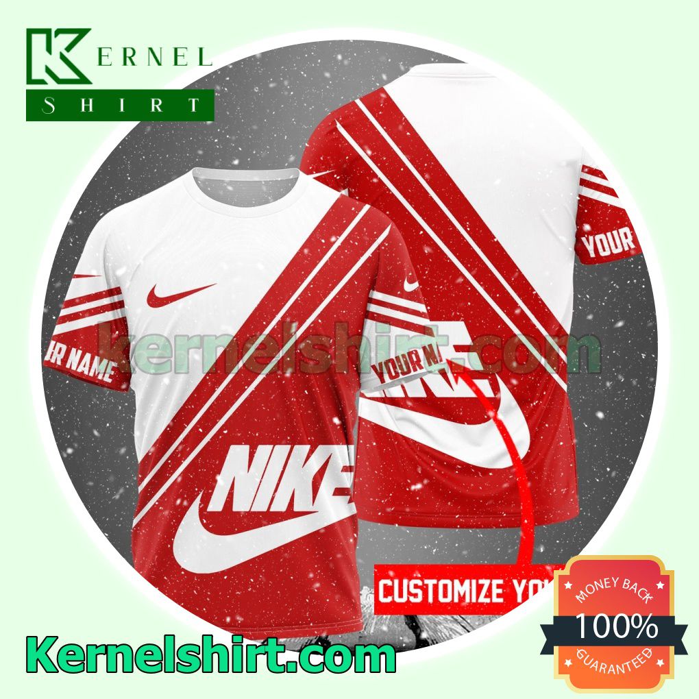 Personalized Nike Red And White Logo 3D T-Shirt