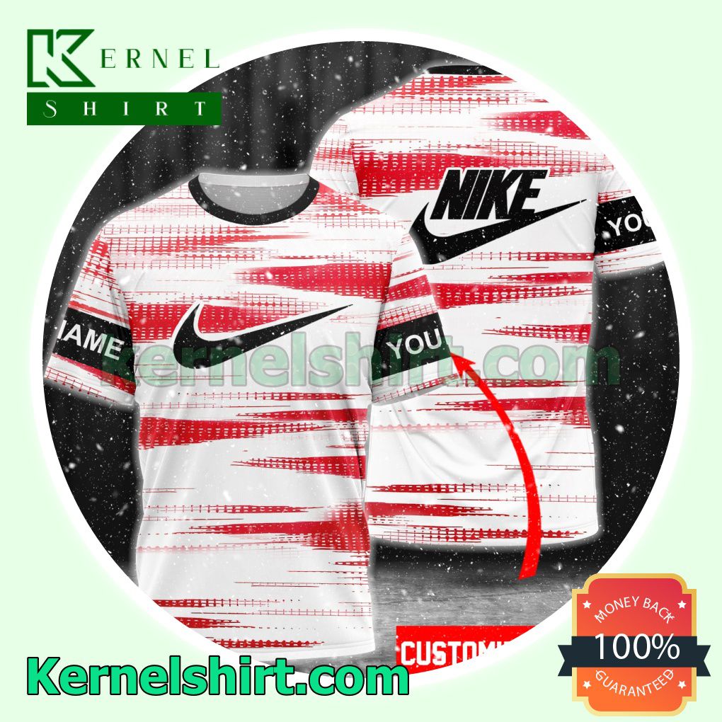 Personalized Nike Red Paint Stroke On White Logo 3D T-Shirt