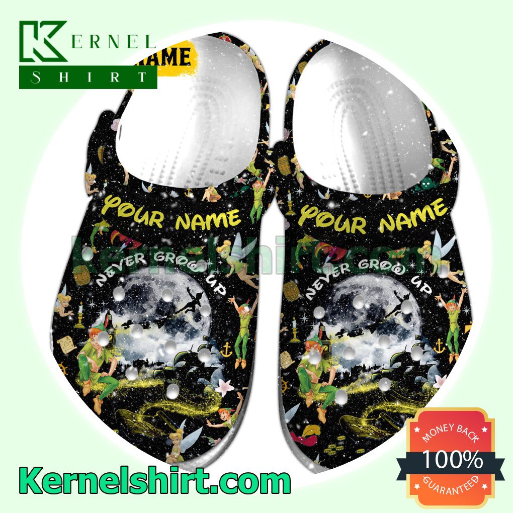 Personalized Peter Pan Never Grow Up Clogs Shoes Slippers Sandals a
