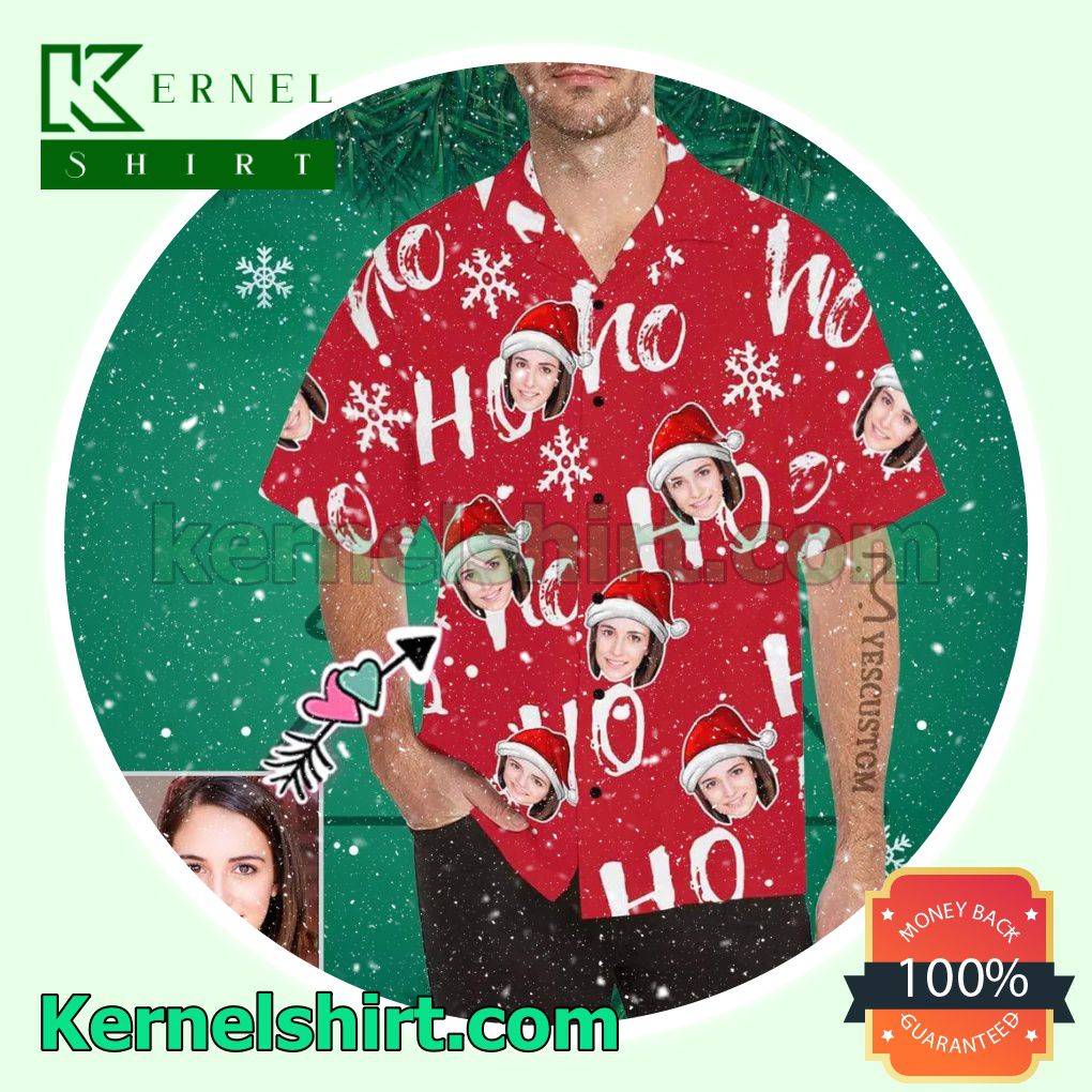 Personalized Photo Christmas Hohoho Red Xmas Short Sleeve Shirts