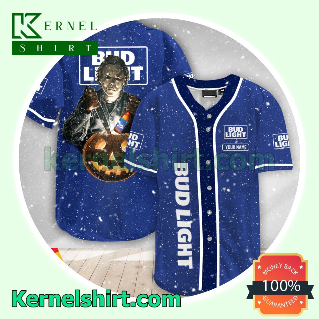 Personalized Scary Michael Myers Pumpkin Bud Light Custom Baseball Jersey