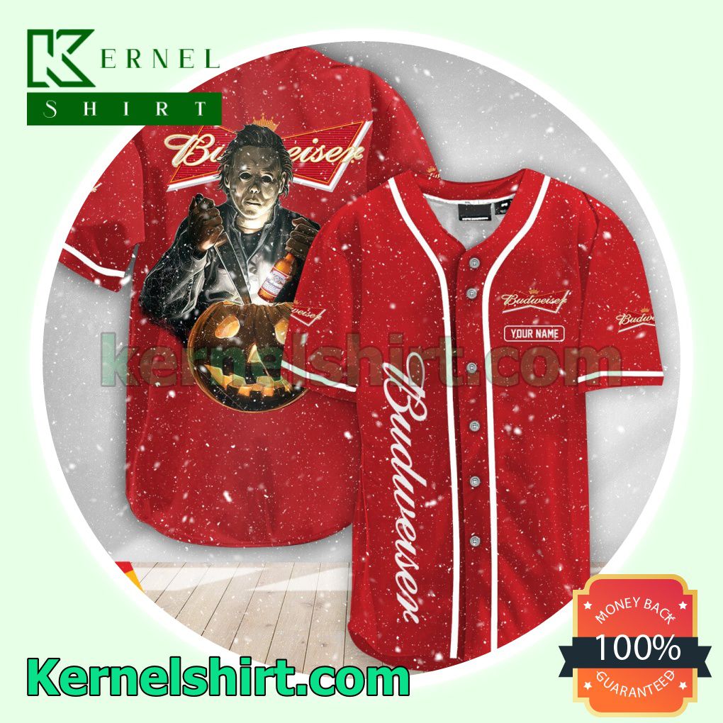 Personalized Scary Michael Myers Pumpkin Budweiser Custom Baseball Jersey