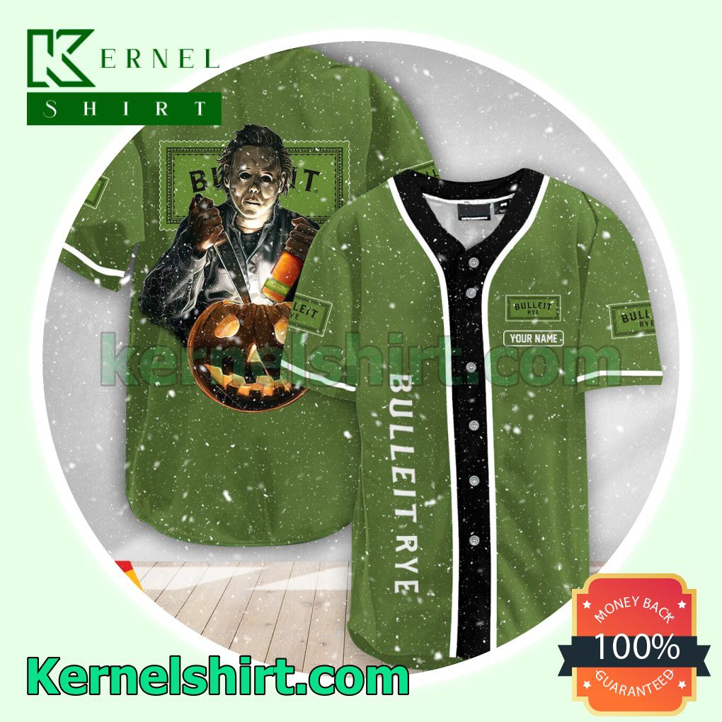 Personalized Scary Michael Myers Pumpkin Bulleit Rye Custom Baseball Jersey
