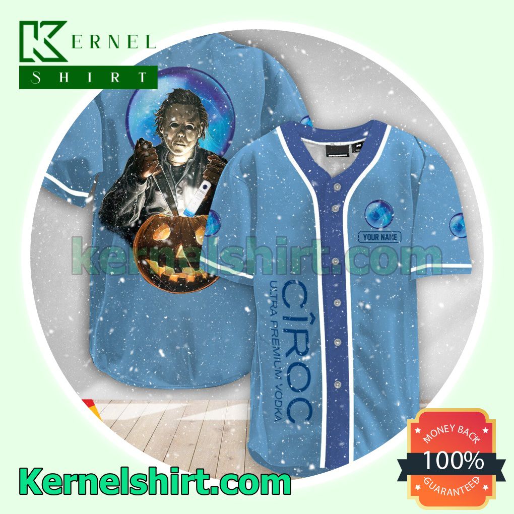 Personalized Scary Michael Myers Pumpkin Ciroc Vodka Custom Baseball Jersey