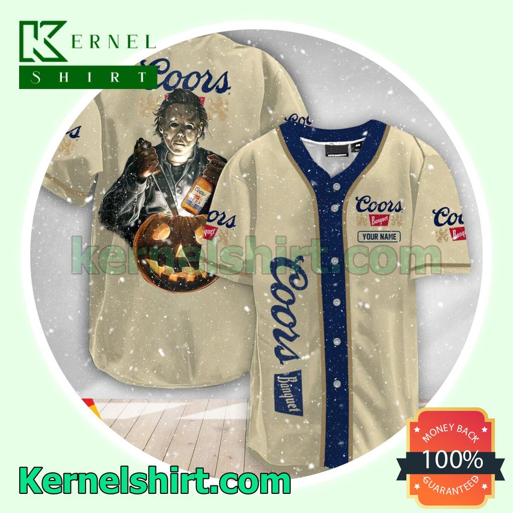 Personalized Scary Michael Myers Pumpkin Coors Banquet Custom Baseball Jersey