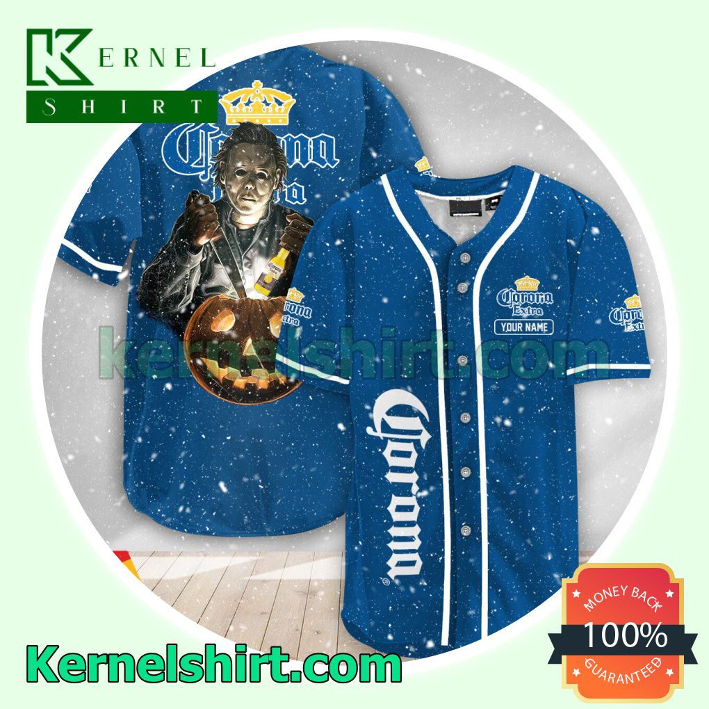 Personalized Scary Michael Myers Pumpkin Corona Extra Custom Baseball Jersey