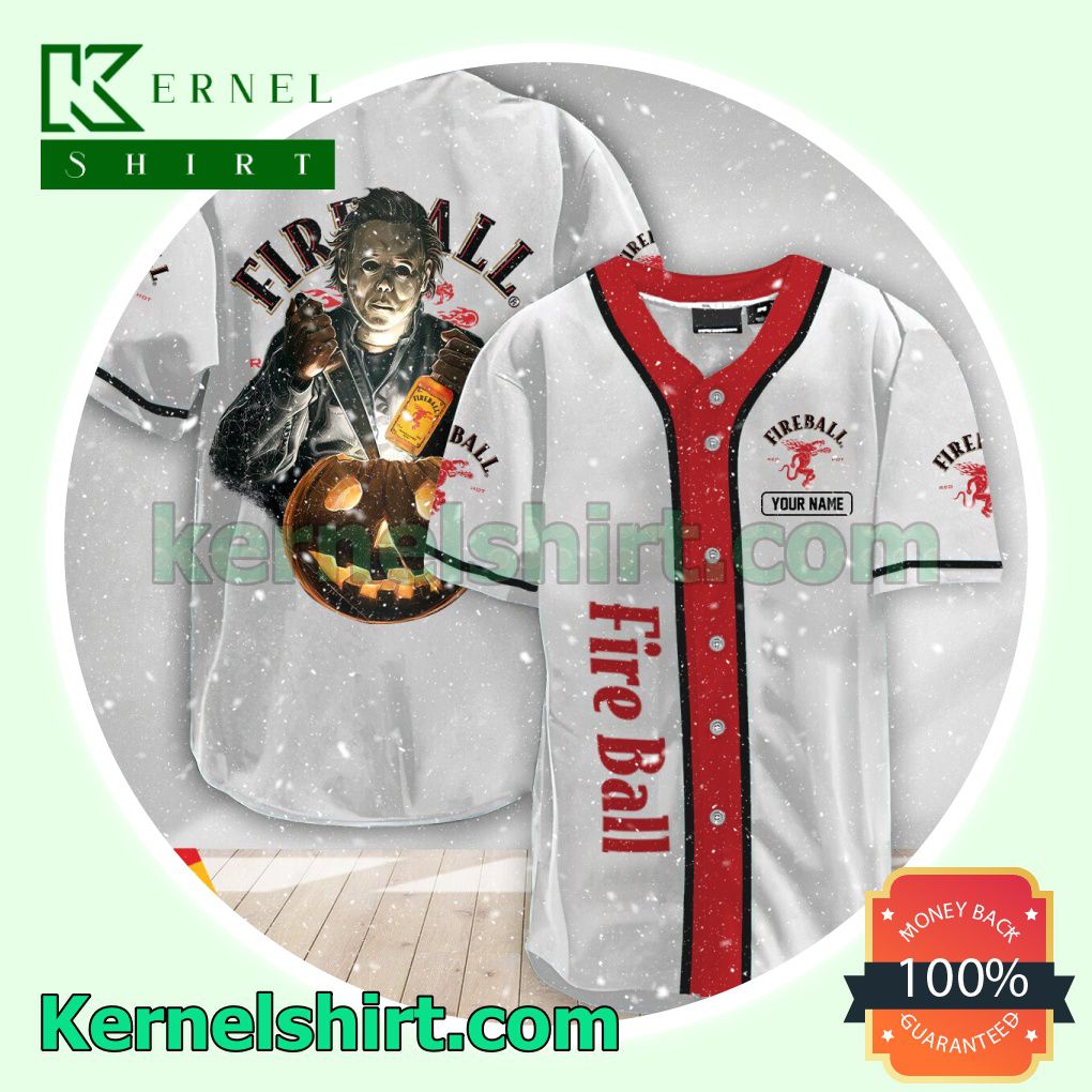 Personalized Scary Michael Myers Pumpkin Fireball Custom Baseball Jersey