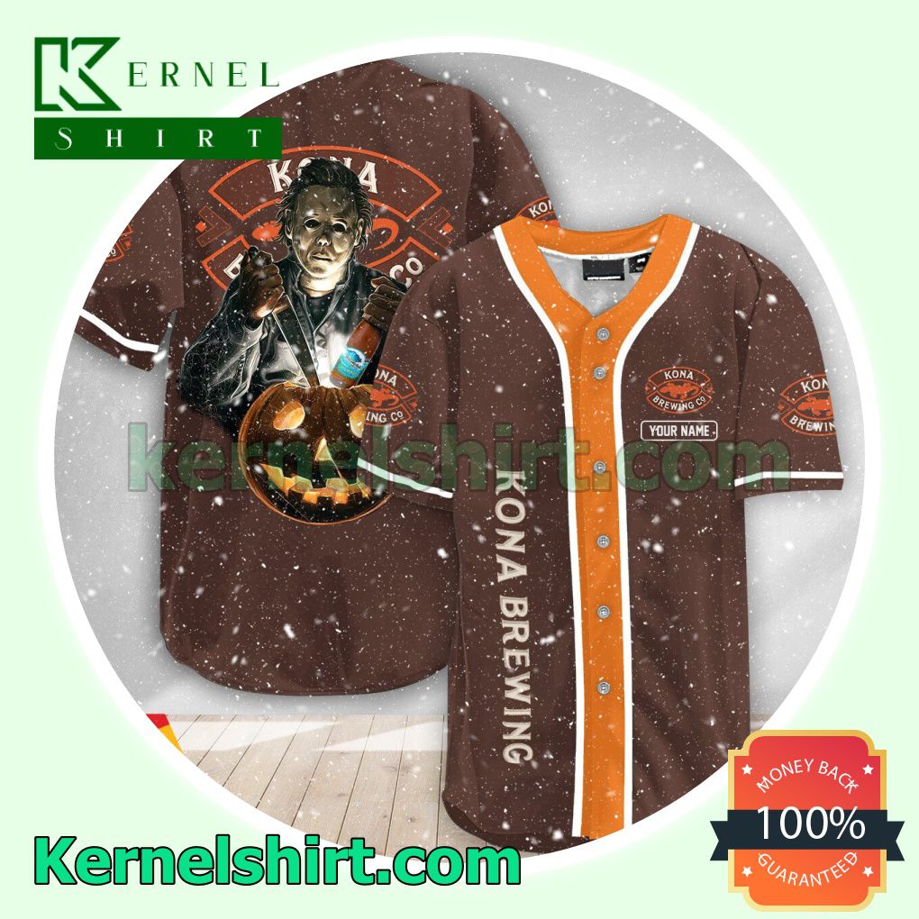 Personalized Scary Michael Myers Pumpkin Kona Brewing Custom Baseball Jersey