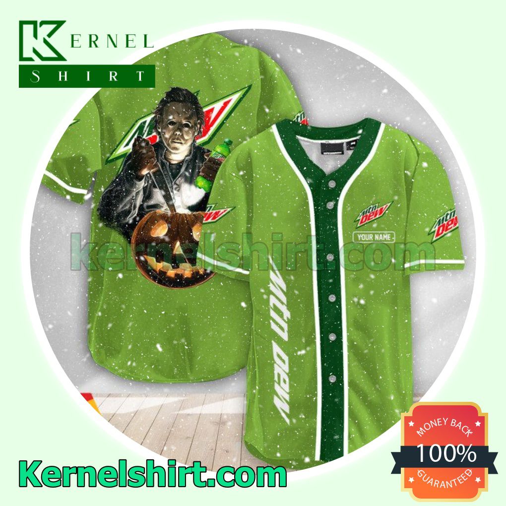 Personalized Scary Michael Myers Pumpkin Mountain Dew Back Off I've Got Enough To Deal With Today Custom Baseball Jersey